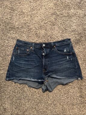 Levi's Dark Blue Distressed Denim Cutoff Shorts